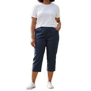 Isaac Mizrahi Live! Capris Womens Petite 16P Short Pants Navy Blue Elastic Waist